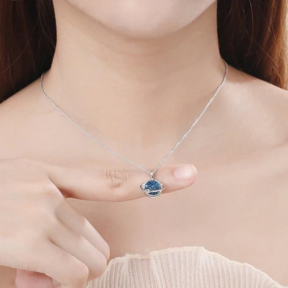 *NEW 925 Sterling Silver Druzy Planet Necklace - Picture 3 of 8